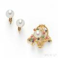 Cultured Pearl PendantBrooch and Earclips