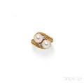 18kt Gold Cultured Pearl and Diamond Bypass Ring