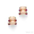 18kt Gold Angelskin Coral Ruby and Diamond Earclips Emis