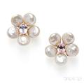 18kt Gold Freshwater Pearl and Kunzite Earclips