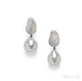 18kt White Gold Semi Baroque South Sea Pearl and Diamond DayNight Earpendants