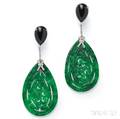 18kt White Gold Jade Onyx and Diamond Earpendants