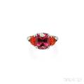 Platinum Pink Tourmaline and Fire Opal Ring
