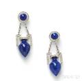 Platinum Lapis and Diamond Earpendants