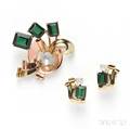 Retro 14kt Bicolor Gold Green Tourmaline and Moonstone Suite
