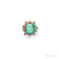 Antique 18kt Gold Emerald Intaglio and Diamond Ring