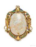 Egyptian Revival 14kt Gold Opal and Enamel Brooch Marcus  Co