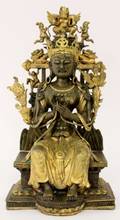 Tibetan Bronze Seated Buddhist Figure in Throne