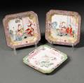Three Canton Enamel Square Dishes