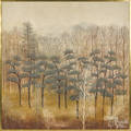 Large Oriental mixed media on canvas wooded landscape