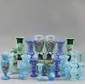 Twentyfive Blue Glass Vases and Bottles