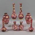 Four Pairs of Mosertype Cranberry Glass Vases