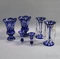 Six Blue Cuttoclear Glass Vases