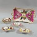 Sixpiece Continental Porcelain Gilt and Painted Service Set and a Tray