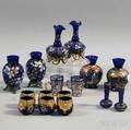 Eight Pairs of Mosertype Cobalt Glass Items