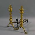 Pair of Brass and Iron Ringturned Andirons