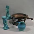 Josef Heinrichs Arts  Crafts Chafing Dish and Three Pieces of Van Briggle Pottery