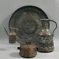 Four Persian Molded and Tinned Copper Objects
