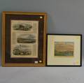 Two Handcolored Framed Prints with Boston and Harvard Scenes