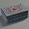 Russian 875 Silver Cloisonn and Hardstonemounted Box