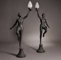 Pair of Patinated Bronze Garden Lamps