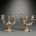 Pair of French Twolight Silvered Bronze Candelabra