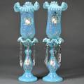 Pair of Bristol Glass Lamps with Shades