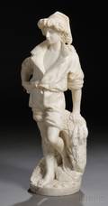 Attributed to Antonio Frilli Italian 18601920 Marble Sculpture of a Fisher Boy