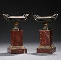Pair of Etruscan Revival Bronze and Rouge Royal Urns