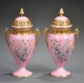 Pair of Limoges Pink Ground Porcelain Vases