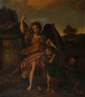 After Bernardo de Dominici Italian 16831759 Angel Shielding a Child from Harm