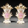 Pair of Limoges Porcelain Foliatemolded Vases