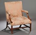 Georgianstyle Damaskupholstered Mahogany Gainsborough Chair