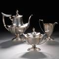 Threepiece Gorham Plymouth Pattern Sterling Silver Tea Service