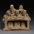 Czechoslovakian Painted Plaster Figural Group of a Talmudic Discussion