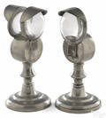 Two Dorchester Massachusetts pewter bullseye fluid lamps ca 1845
