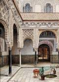 Enrique Roldan Spanish 19th Century Courtyard The Alczar Seville
