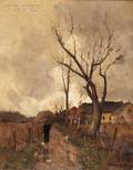 Gustav Gustave Wolff American 18631935 Autumn Village Scene with Figures on a Path