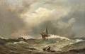 American School 19th Century Ships in Rough Seas