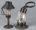 Three tin and glass lamps