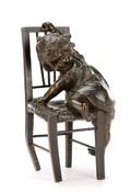 Juan Clara Ayats Young Girl Climbing Chair Bronze