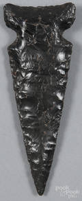 Native American obsidian notched knife