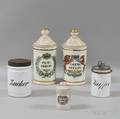 Five Labeled Ceramic Canisters