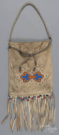 Native American Indian beaded hide pouch 20th c