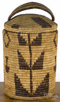 Large Native American Indian basketry lidded storage jar early 20th c