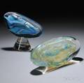 Two Chris Heilman Art Glass Paperweight Sculptures