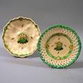 Pair of Handpainted Green and White Soft Porcelain Plates