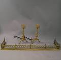 Pair of Brass Floralform Andirons and a Brass Fire Fender