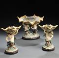 Threepiece French Majolica Garniture
