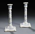 Pair of Battersea Enameled Brass Candlesticks